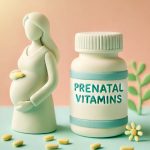 Claymation-style image of a pregnant woman holding a bottle of prenatal vitamins, symbolizing the use of prenatal vitamins during pregnancy.