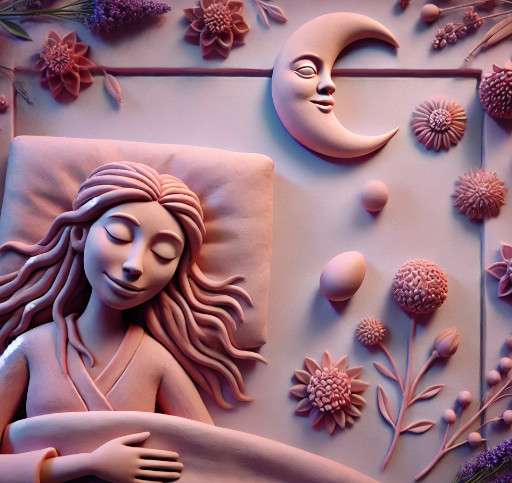 Claymation image of a woman sleeping peacefully, symbolizing the impact of sleep on fertility—pregnancy chance calculator.