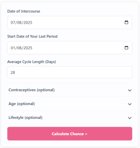 Screenshot of One-Time Pregnancy Calculator, showing the many inputs that users can use to get personalized results.